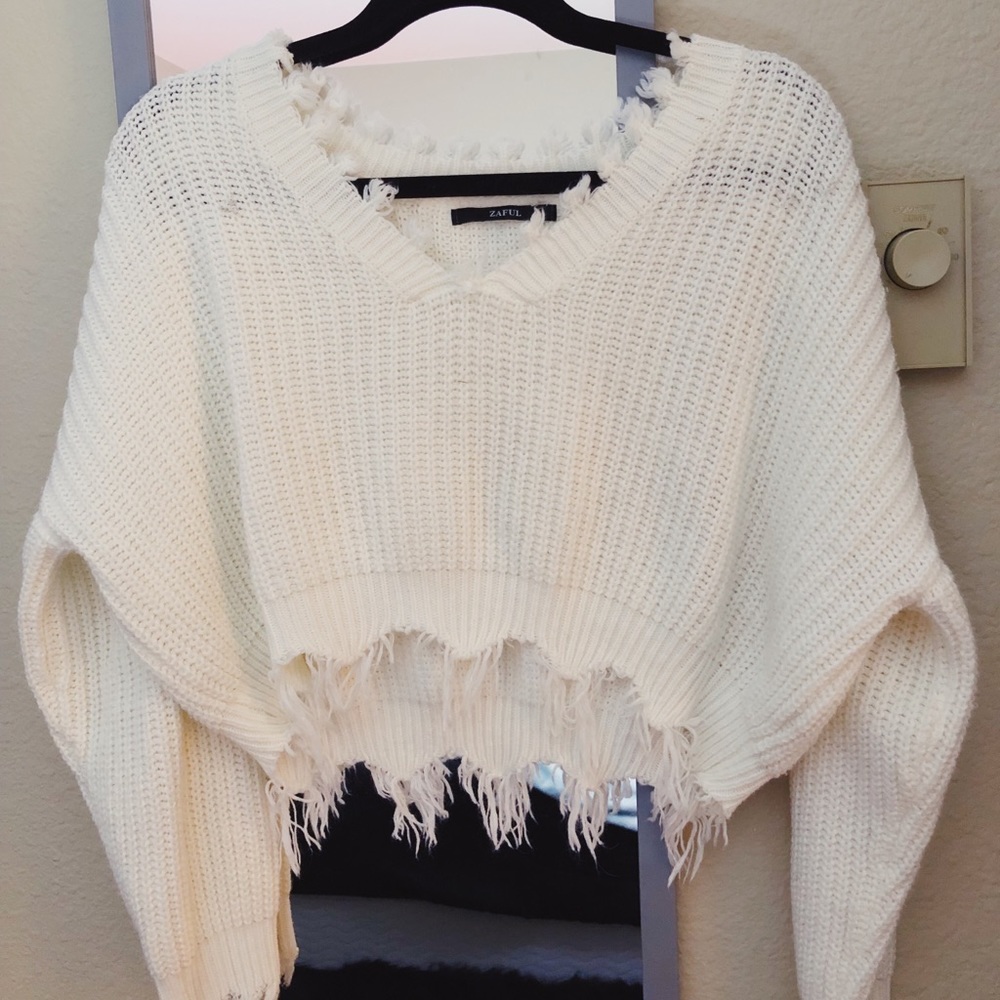 Cropped Fringe Sweater